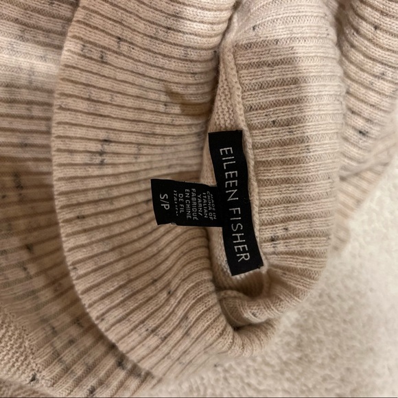 Eileen Fisher cowl neck tunic sweater. Cream/heathered charcoal. Size S/P - Picture 4 of 6